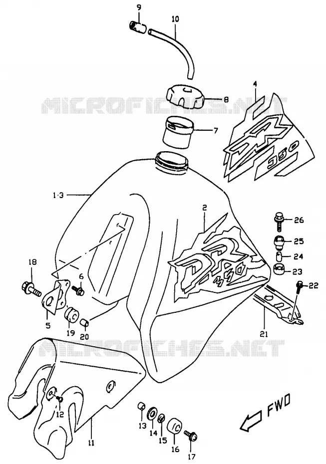 RESERVOIR D'ESSENCE (MODELE V/W) Suzuki MOTO 350 DR 1997  DR350V(V/W/X)
