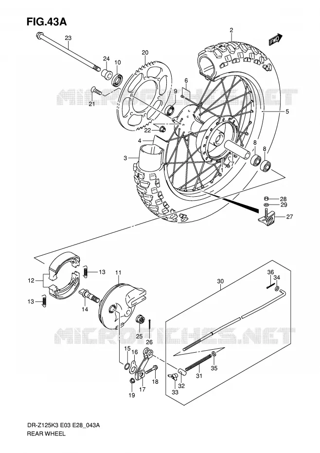 ROUE ARRIERE (DR-Z125K4/K5/K6/K7) Suzuki MOTO 125 DR-Z 2006  DR-Z125LK6(E3/E28)