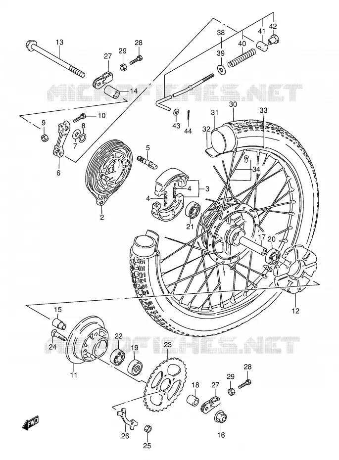 ROUE ARRIERE (E71,E94,P9,P94) Suzuki MOTO 115 AP 1999  AX115X(E71)