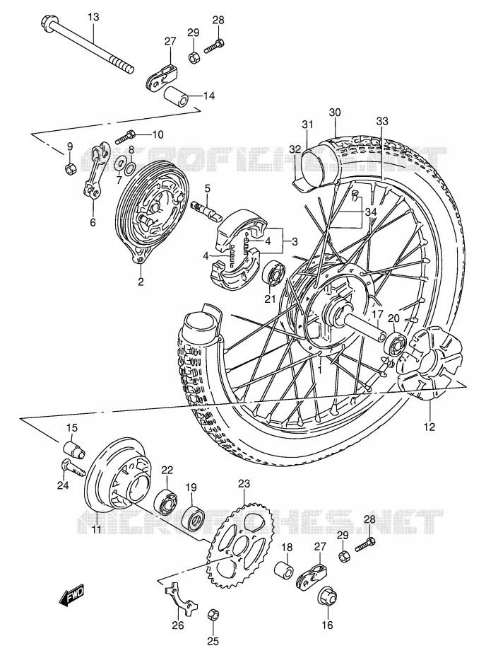 ROUE ARRIERE (E94,P9,P48) Suzuki MOTO 100 AP 1997  AX100V(E94)