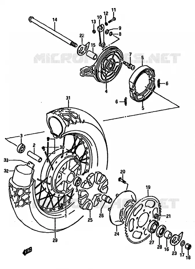 ROUE ARRIERE (MODELE J) Suzuki MOTO 750 DR 1988  DR750SJ(J/K)