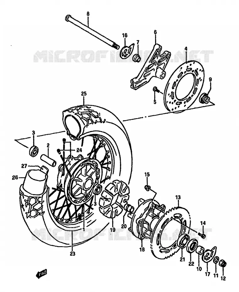 ROUE ARRIERE (MODELE K) Suzuki MOTO 750 DR 1988  DR750SUJ(J/K)