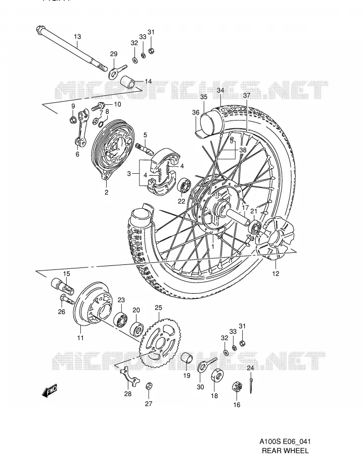 ROUE ARRIERE Suzuki MOTO 100 A100 1994  A100R(E6)