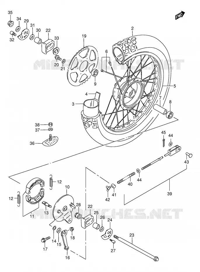 ROUE ARRIERE Suzuki MOTO 200 DF 1998  DF200EW(E24)