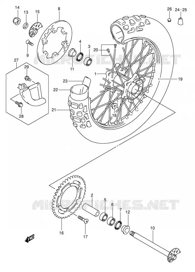 ROUE ARRIERE Suzuki MOTO 400 DR-Z 2008  DR-Z400SK8(E2)