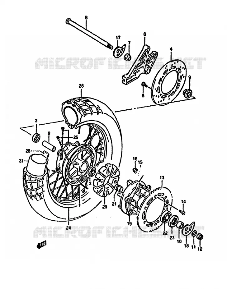 ROUE ARRIERE Suzuki MOTO 650 DR 1992  DR650RUN(N/P/R)