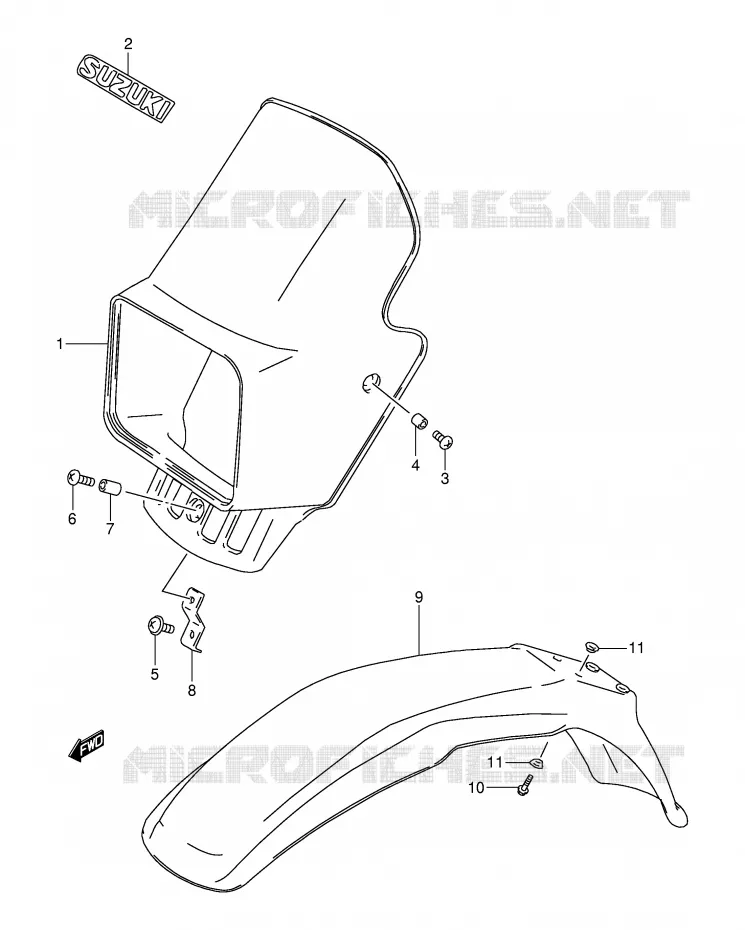 SUPPORT - CARENAGES DE PHARE (MODELE K1,MODELE K2 P9) Suzuki MOTO 200 DR 2002  DR200SEK2(E24)