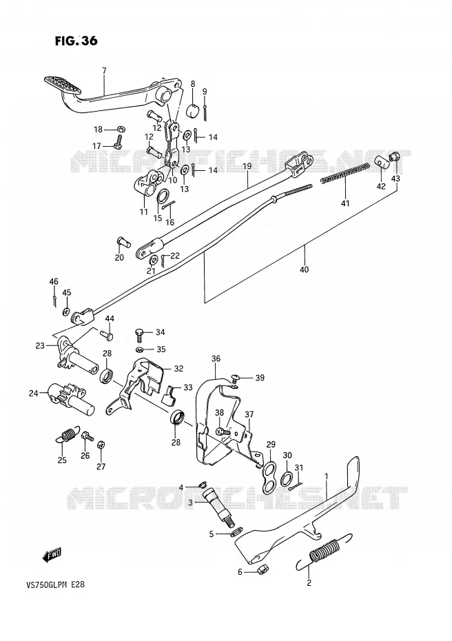BEQUILLE LATERALE - PEDALE DE FREIN ARRIERE (VS750GLF/GLFG/GLPG,~F.NO.100209) Suzuki MOTO 750 INTRUDER 1990  VS750GLPL(E28)