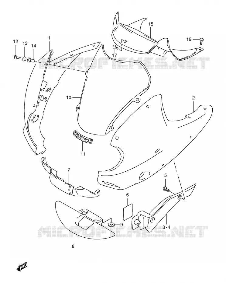 CARENAGE TETE DE FOURCHE (MODELE V) Suzuki MOTO 650 FREEWIND 1999  XF650X(E2)