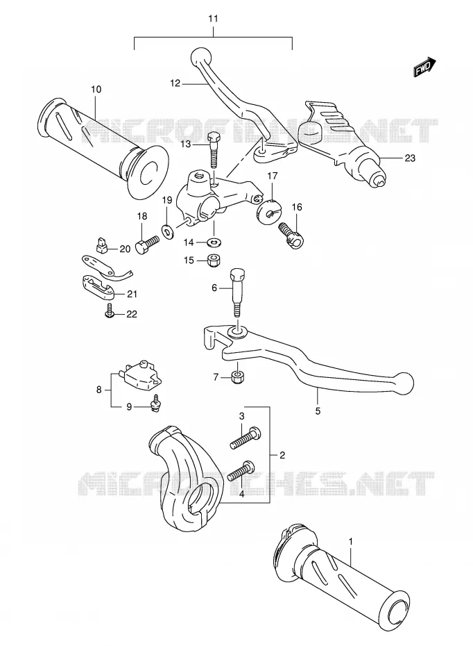 ENSEMBLE LEVIERS - POIGNEES Suzuki MOTO 650 FREEWIND 2001  XF650UK1(E2)