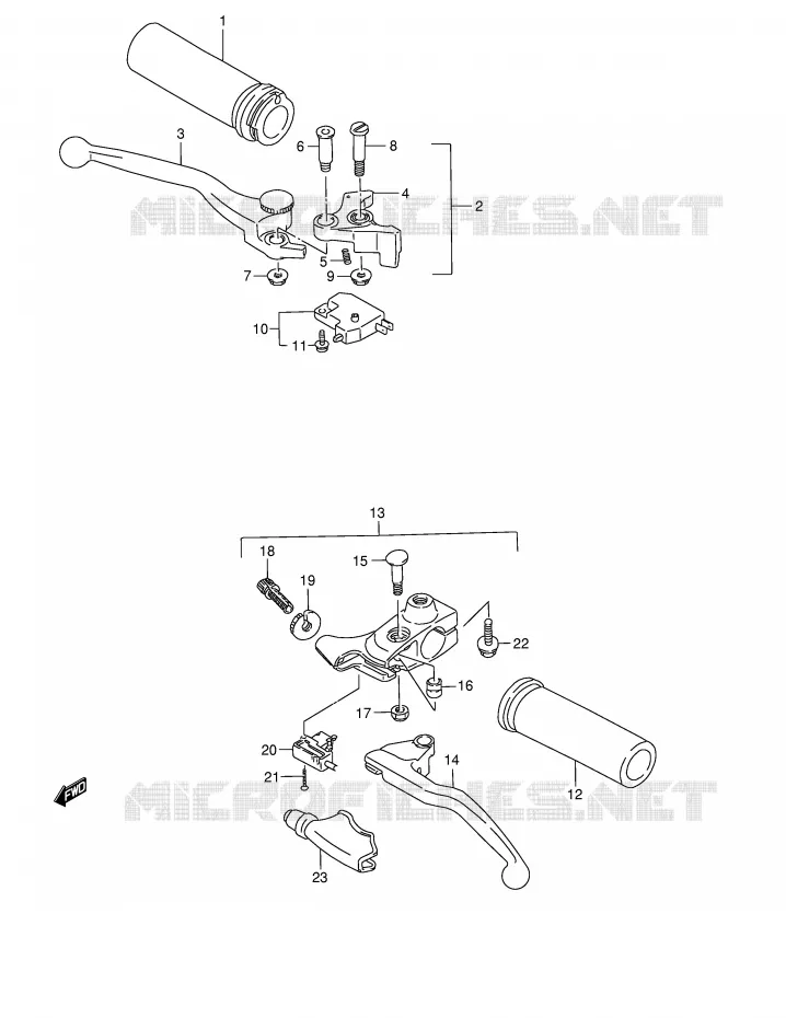 ENSEMBLE LEVIERS - POIGNEES Suzuki MOTO 800 MARAUDER 2004  VZ800K4(E3/E28)