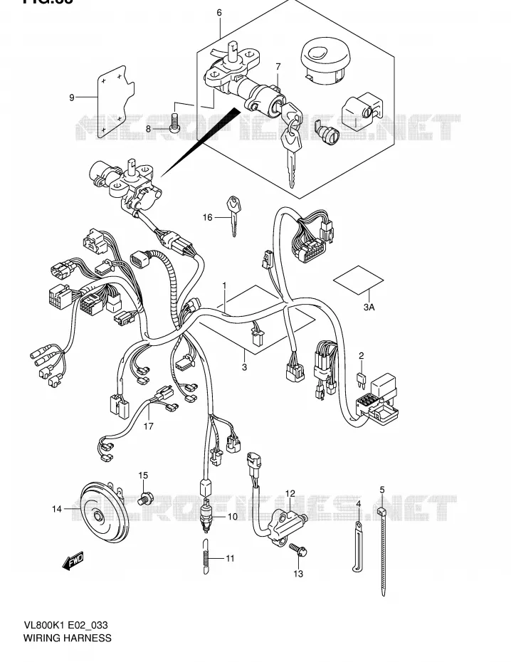 FAISCEAU ELECTRIQUE (VL800K1/K2) Suzuki MOTO 800 VOLUSIA 2003  VL800ZK3(E2)