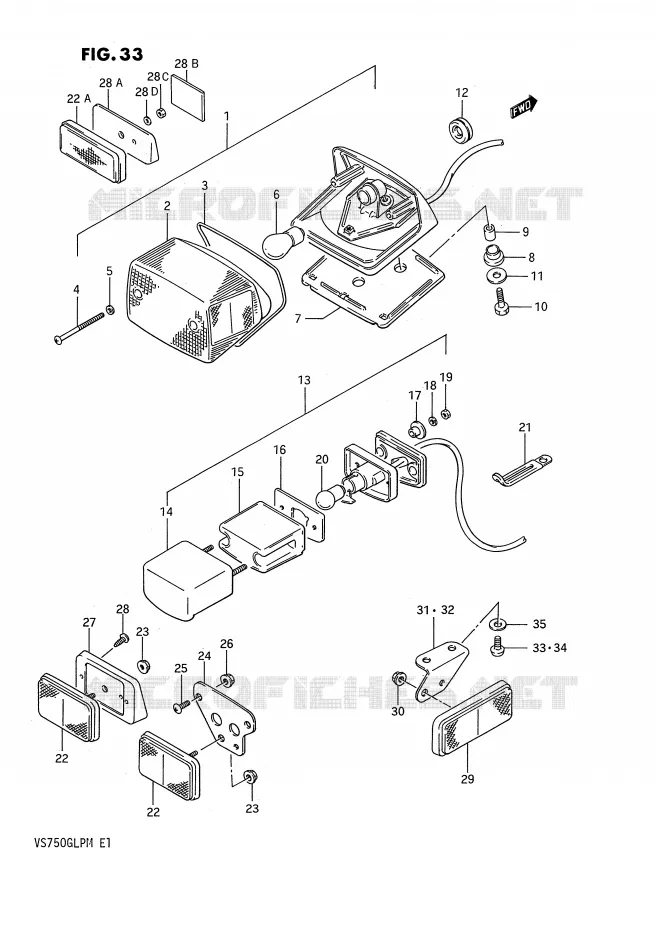 FEU ARRIERE (EXCEPT : MODEL F,MODEL K/L/M E1,E24) Suzuki MOTO 750 INTRUDER 1991  VS750GLFM(E1)
