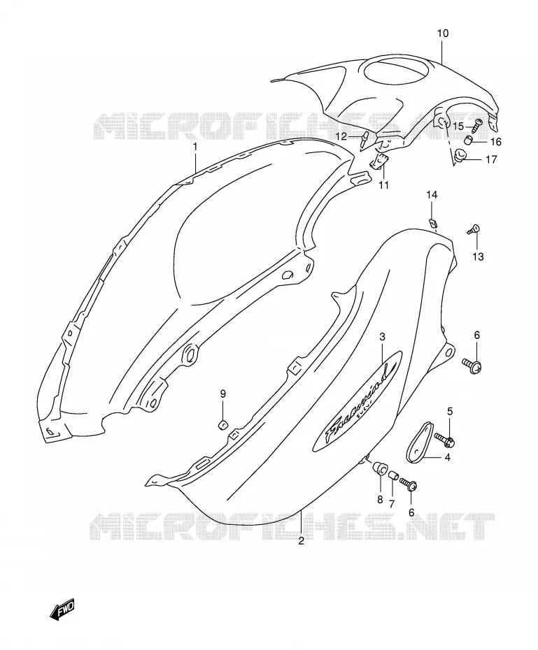 RESERVOIR D'ESSENCE - COUVERCLES (MODELE X) Suzuki MOTO 650 FREEWIND 1998  XF650W(E2)