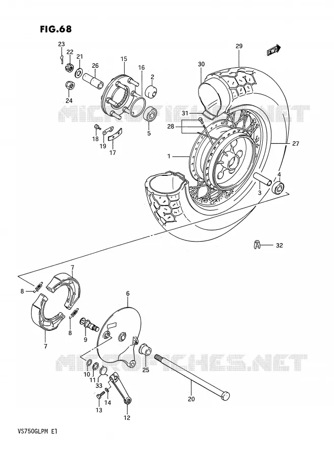 ROUE ARRIERE (MODELE F/G) Suzuki MOTO 750 INTRUDER 1991  VS750GLPM(E1)