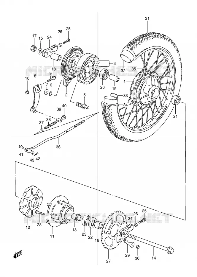 ROUE ARRIERE Suzuki MOTO 125 TU 1999  TU125XTUX(E2)