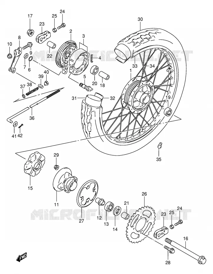 ROUE ARRIERE Suzuki MOTO 250 TU 1998  TU250XW(E2)