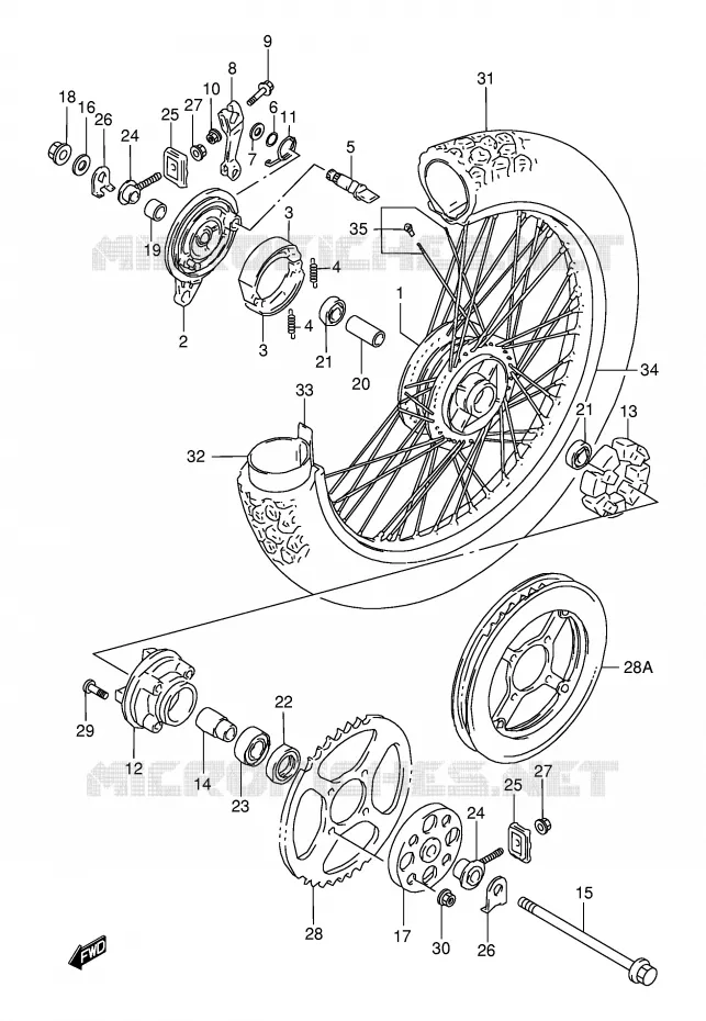 ROUE ARRIERE Suzuki MOTO 50 TS-X 1994  TS50XAR(E4)
