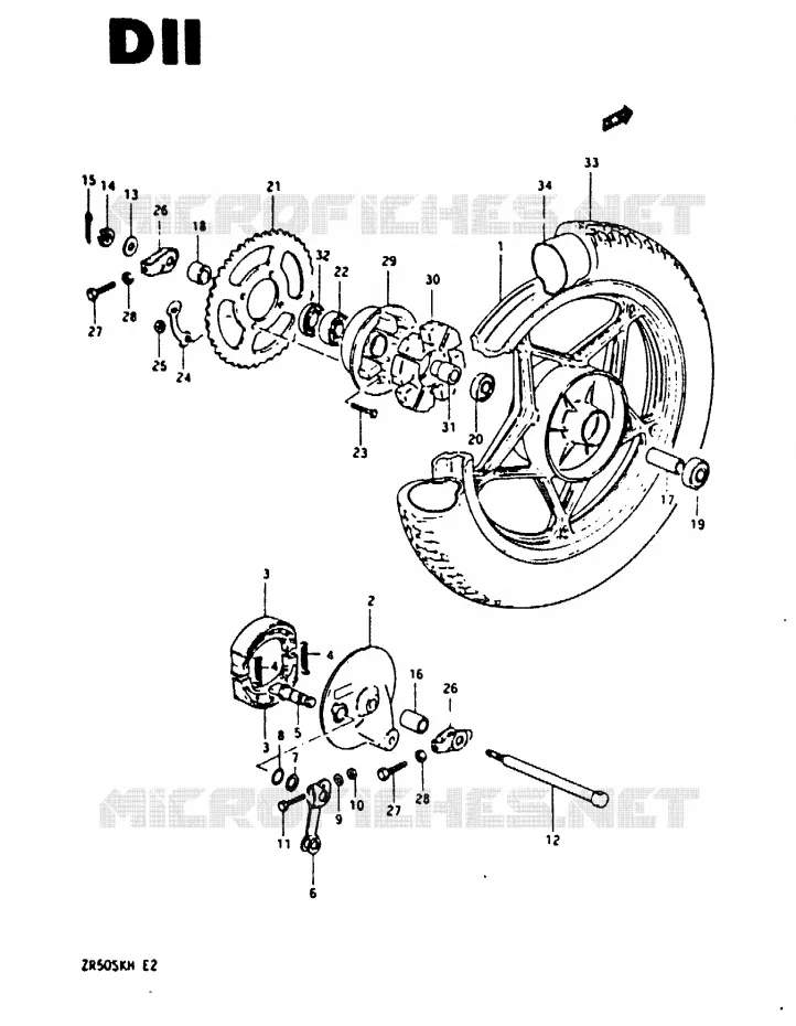 ROUE ARRIERE Suzuki MOTO 50 ZR 1984  ZR50SKE(E/H)