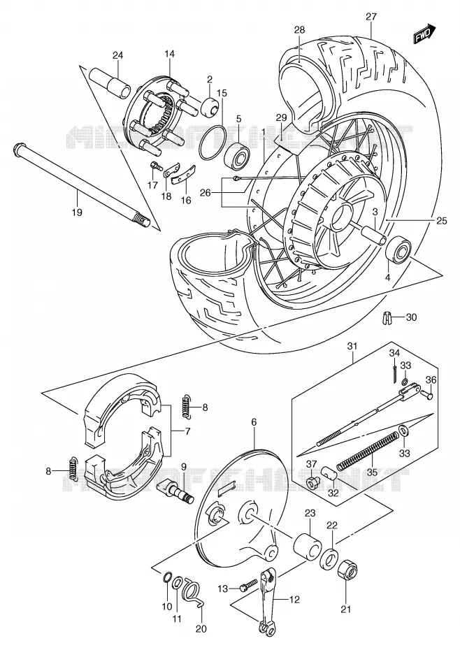 ROUE ARRIERE Suzuki MOTO 800 VOLUSIA 2003  VL800K3(E2)