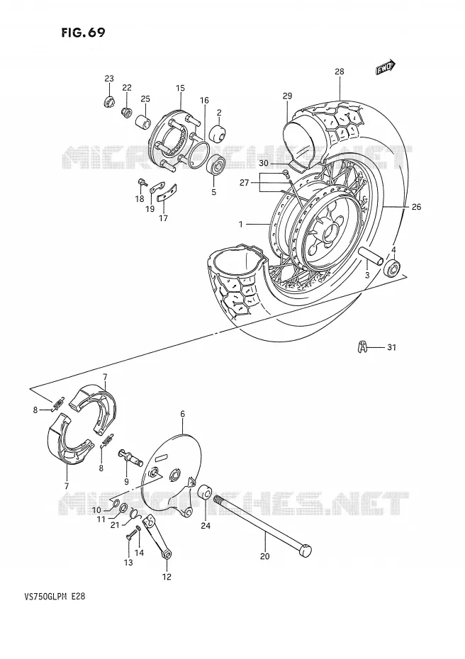 ROUE ARRIERE (VS750GLFH/GLPH,MODELE J/K/L/M) Suzuki MOTO 750 INTRUDER 1988  VS750GLPJ(E28)