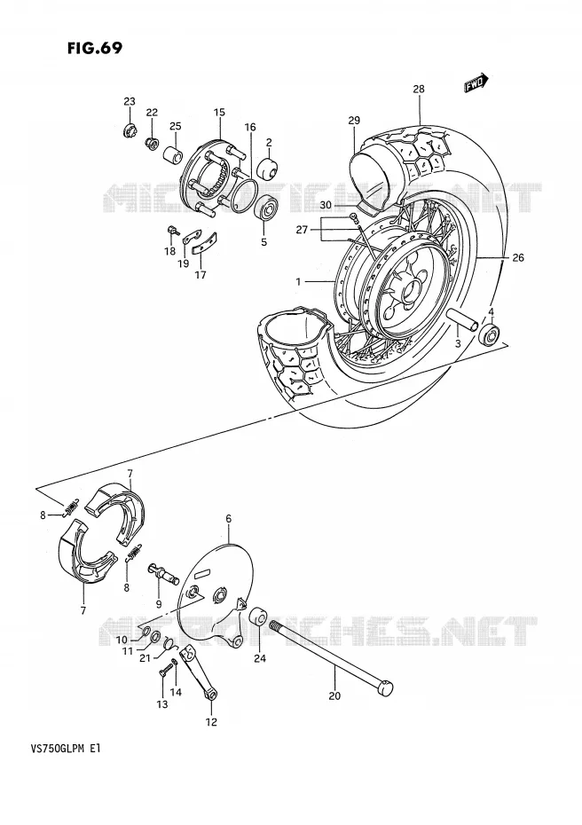 ROUE ARRIERE (VS750GLFH/GLPH,MODELE J/K/L/M) Suzuki MOTO 750 INTRUDER 1990  VS750GLFL(E1)