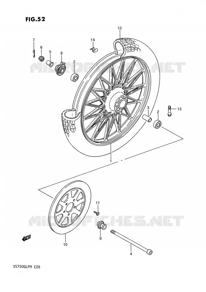 ROUE AVANT (VS750GLEFG/GLEPG) Suzuki MOTO 750 INTRUDER 1988  VS750GLPJ(E28)