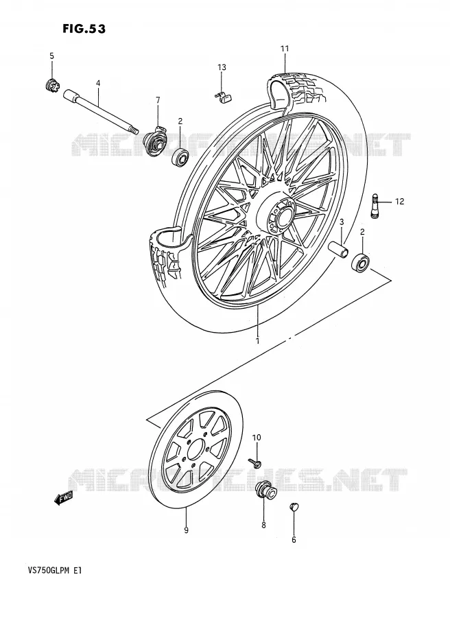 ROUE AVANT (VS750GLEFH/GLEPH) Suzuki MOTO 750 INTRUDER 1991  VS750GLFM(E1)