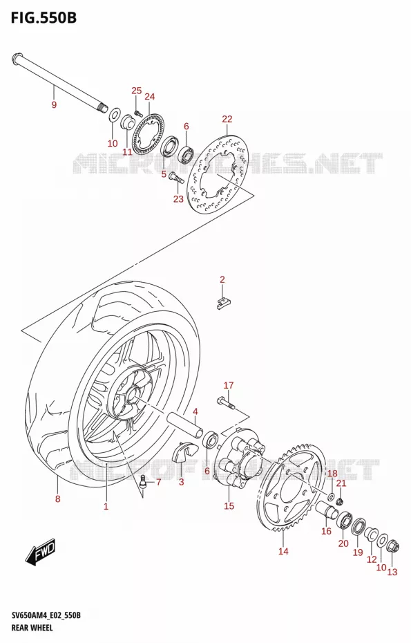ROUE ARRIERE (SV650A:M4:E19) Suzuki MOTO 650 SV 2024  SV650AM4 E19 2024 M4 (E19)