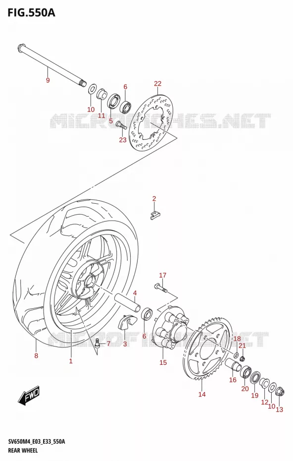 ROUE ARRIERE (SV650:M4:E03) Suzuki MOTO 650 SV 2024  SV650AM4 E28 2024 M4 (E28)