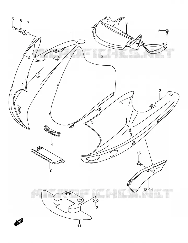 CARENAGE TETE DE FOURCHE (MODELE Y) Suzuki MOTO 650 FREEWIND 2000  XF650Y(E2)