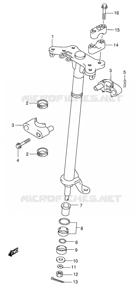 COLONNE DE DIRECTION (MODELE W/X) Suzuki QUAD 500 QUADMASTER 2000  LT-F500FY(E3/E28)