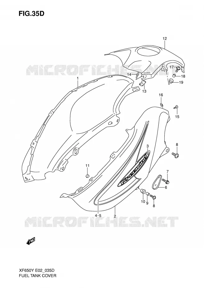 RESERVOIR D'ESSENCE - COUVERCLES (MODELE K1) Suzuki MOTO 650 FREEWIND 1998  XF650W(E2)