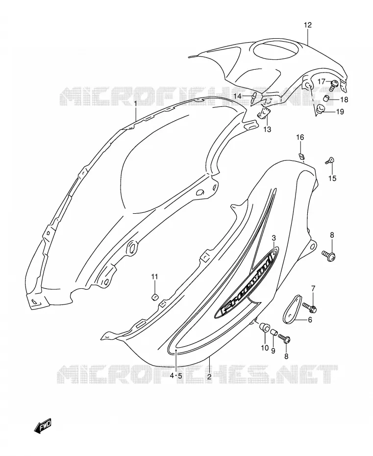 RESERVOIR D'ESSENCE - COUVERCLES (MODELE Y) Suzuki MOTO 650 FREEWIND 1998  XF650UW(E2)