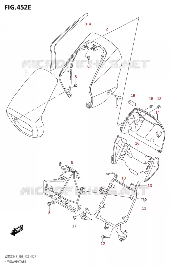 COUVERCLE DE PHARE (VZR1800BZ:L8:E28) Suzuki MOTO 1800 BOULEVARD 2018  VZR1800 2018 L8 (E28)