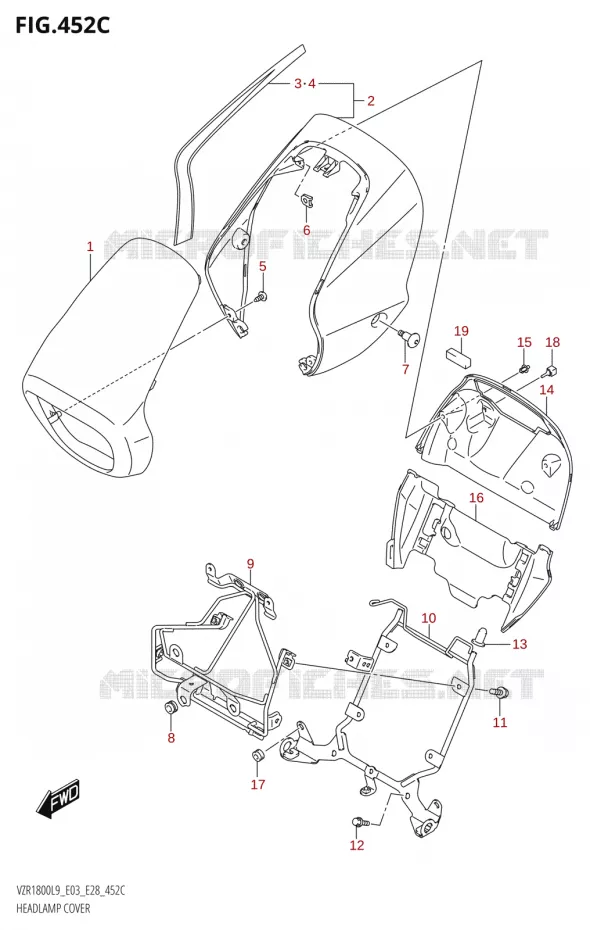 COUVERCLE DE PHARE (VZR1800BZ:L9:E03) Suzuki MOTO 1800 BOULEVARD 2019  VZR1800 2019 L9 (E28)