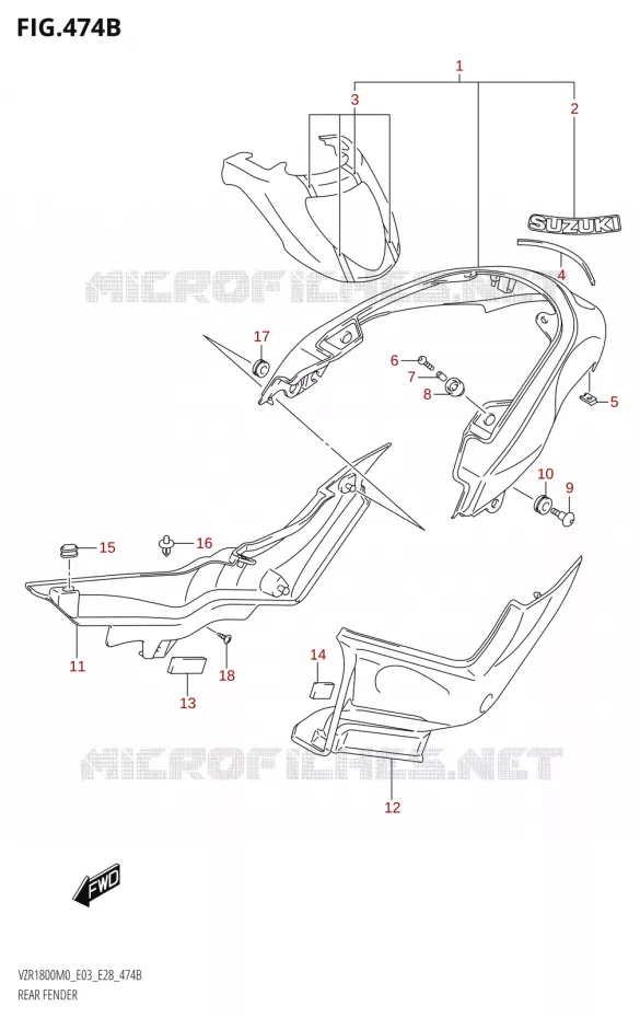 GARDE BOUE ARRIERE (VZR1800BZ)(SEE NOTE 1) Suzuki MOTO 1800 BOULEVARD 2020  VZR1800 M0 /​ VZR1800BZ M0 (E03,E28,E33)