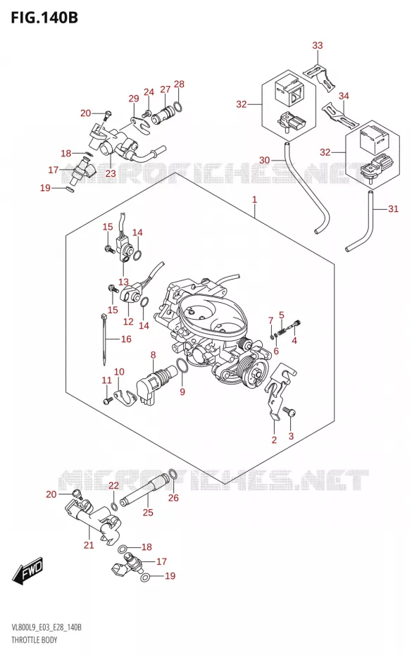 CORPS DE PAPILLON (VL800:L9:E28) Suzuki MOTO 800 BOULEVARD 2019  VL800 2019 L9 (E28)