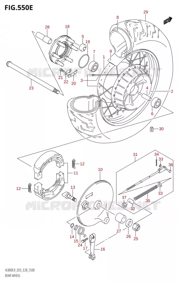 ROUE ARRIERE (VL800T:L9:E28) Suzuki MOTO 800 BOULEVARD 2019  VL800 2019 L9 (E28)