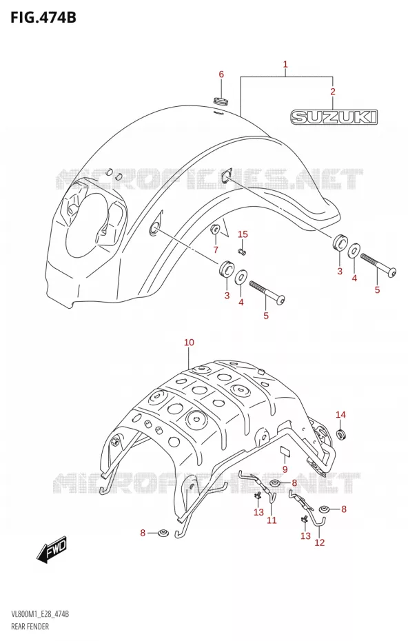 GARDE BOUE ARRIERE (VL800T) Suzuki MOTO 800 BOULEVARD 2021  VL800 2021 M1 (E28)