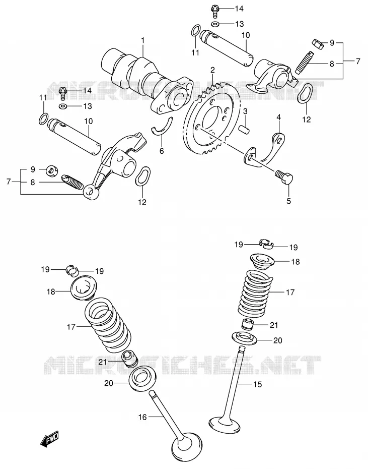 ARBRE A CAMES - SOUPAPES Suzuki QUAD 250 QUADSPORT 2005  LT-Z250K5(E19)