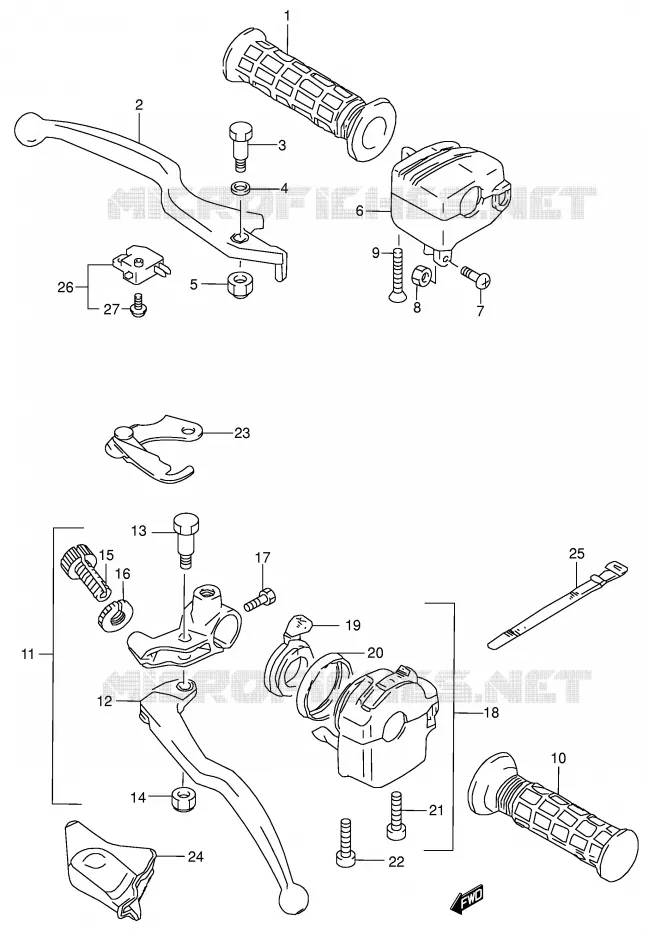 ENSEMBLE LEVIERS - POIGNEES (MODELE K2/K4) Suzuki QUAD 300 KINGQUAD 2004  LT-F300FK4(E3/E28)