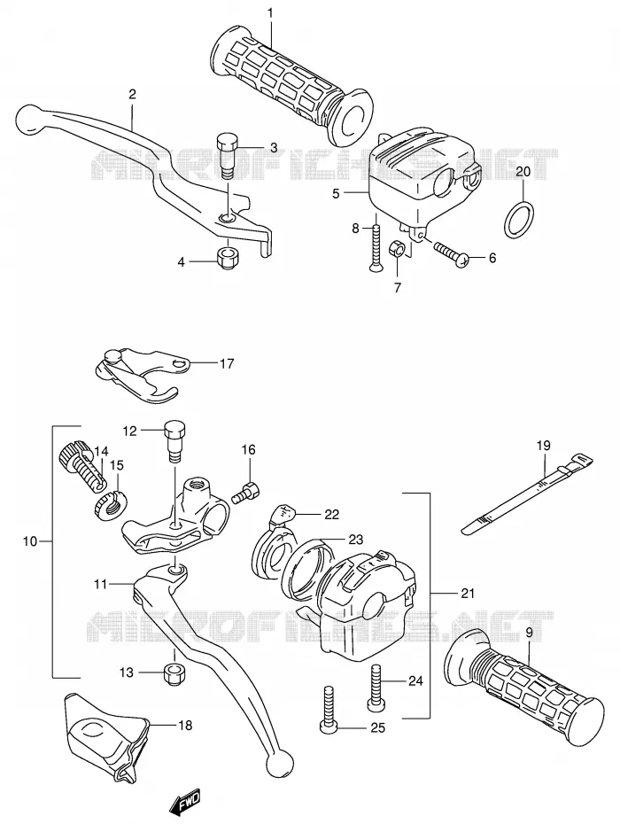 ENSEMBLE LEVIERS - POIGNEES (MODELE W/X/Y/K1) Suzuki QUAD 500 QUADMASTER 2000  LT-F500FY(E3/E28)