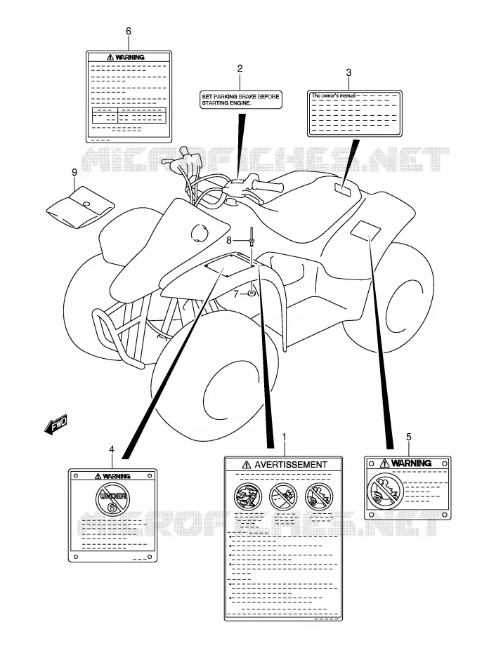 ETIQUETTE (MODELE K2/K3) Suzuki QUAD 50 MINIQUAD-SPORT 2003  LT-A50K3(P2)