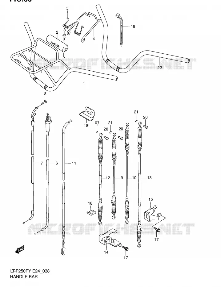 GUIDON - CABLES Suzuki QUAD 250 OZARK 2001  LT-F250FK1(E24)