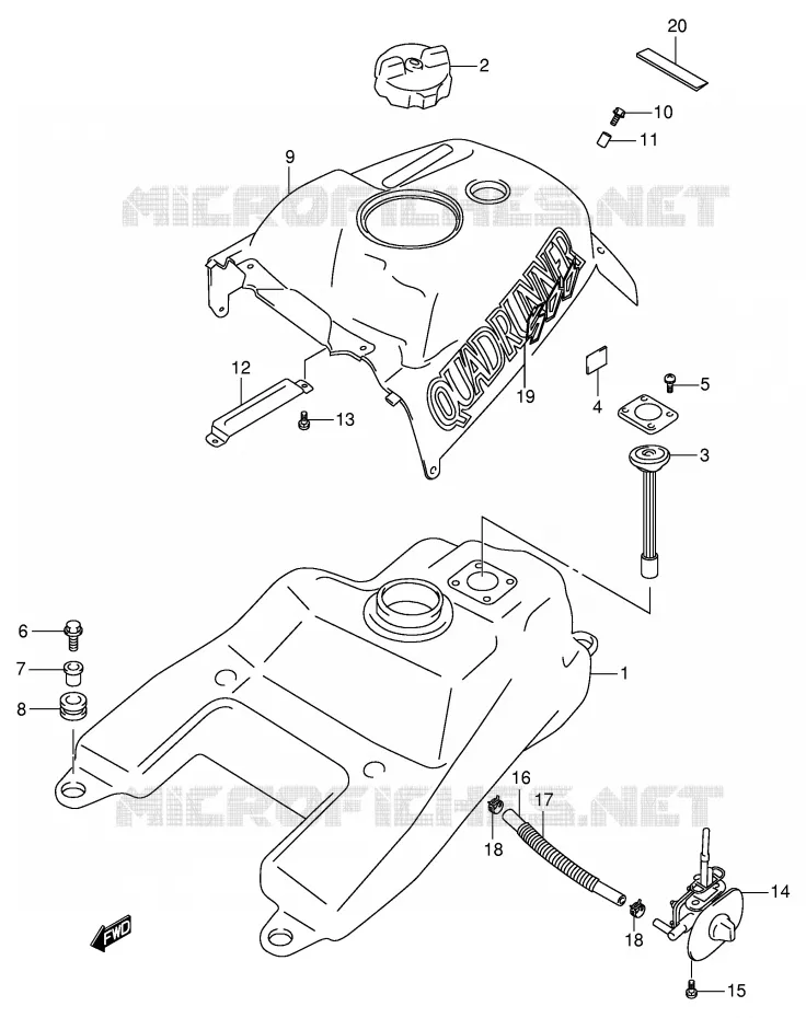 RESERVOIR D'ESSENCE (MODELE W) Suzuki QUAD 500 VINSON 2002  LT-F500FK2(E3/E28)