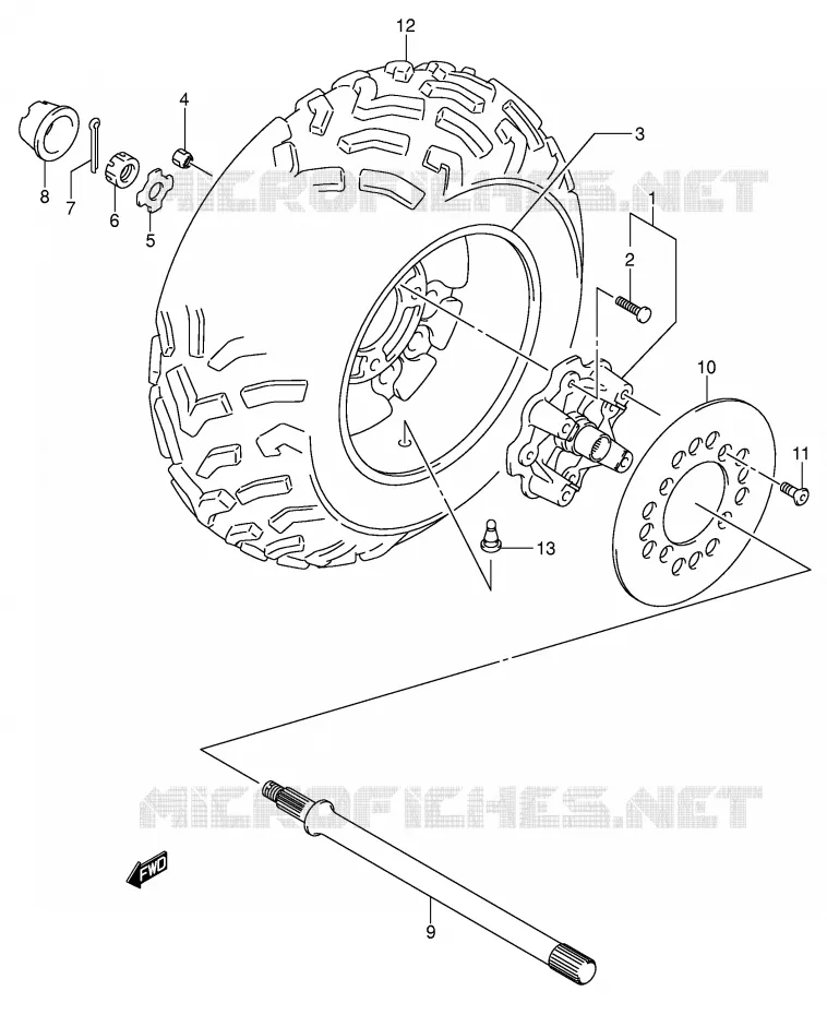 ROUE ARRIERE DROITE Suzuki QUAD 500 VINSON 2002  LT-A500FK2(E3/E28)