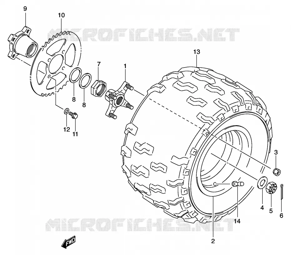 ROUE ARRIERE GAUCHE (MODELE K3/K4) Suzuki QUAD 400 QUADSPORT 2004  LT-Z400ZK4(E3/E28)
