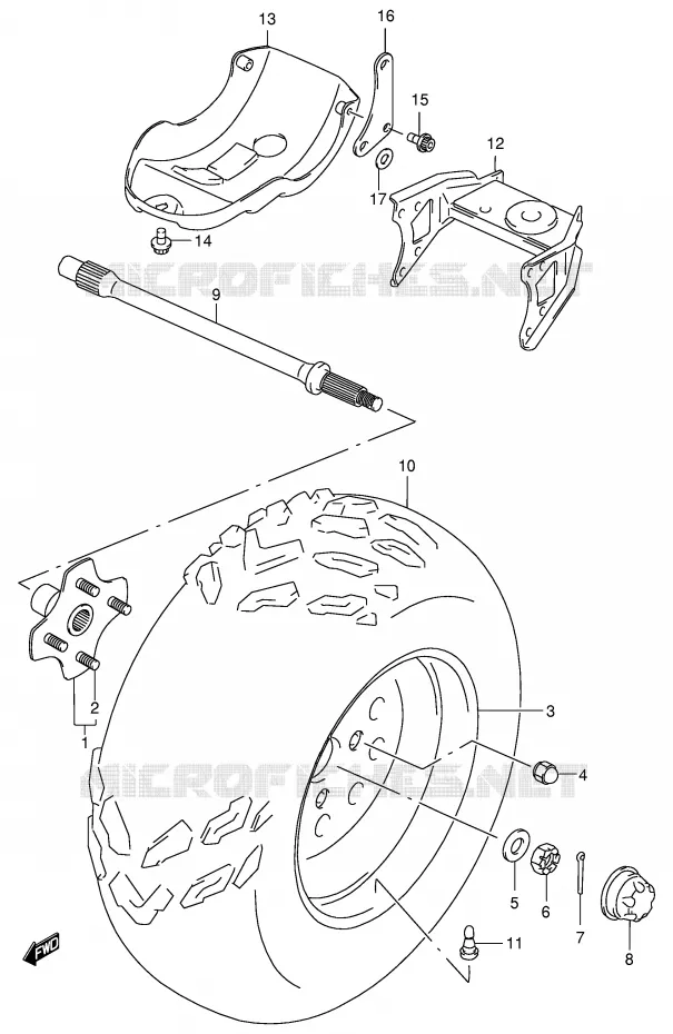 ROUE ARRIERE GAUCHE (MODELE Y) Suzuki QUAD 500 VINSON 2001  LT-A500FK1(E3/E28)