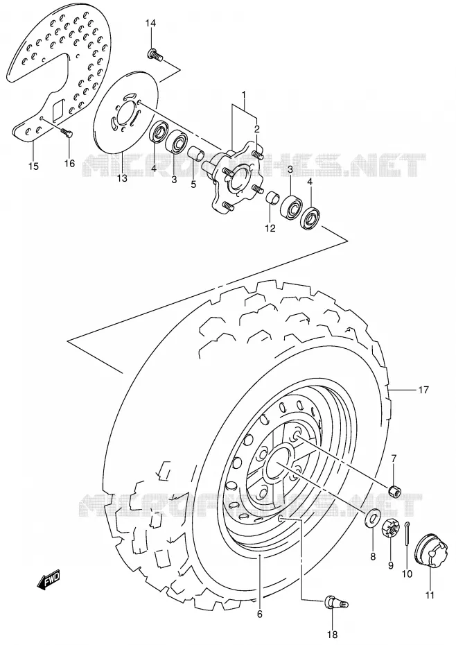 ROUE AVANT (MODELE K2/K3) Suzuki QUAD 250 OZARK 2005  LT-F250K5(E3/E28)